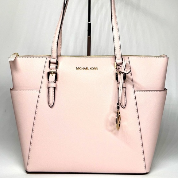 Michael Kors Charlotte Large Leather Top-Zip Tote Bag - Powder Blush